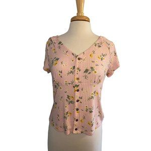 NWT No Comment Floral Top Shirt Women's XL Slightly Cropped